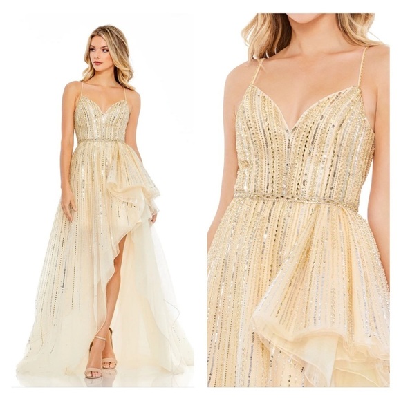 Mac Duggal 70124 Embellished Sleeveless Draped A Line Gown - Picture 1 of 7